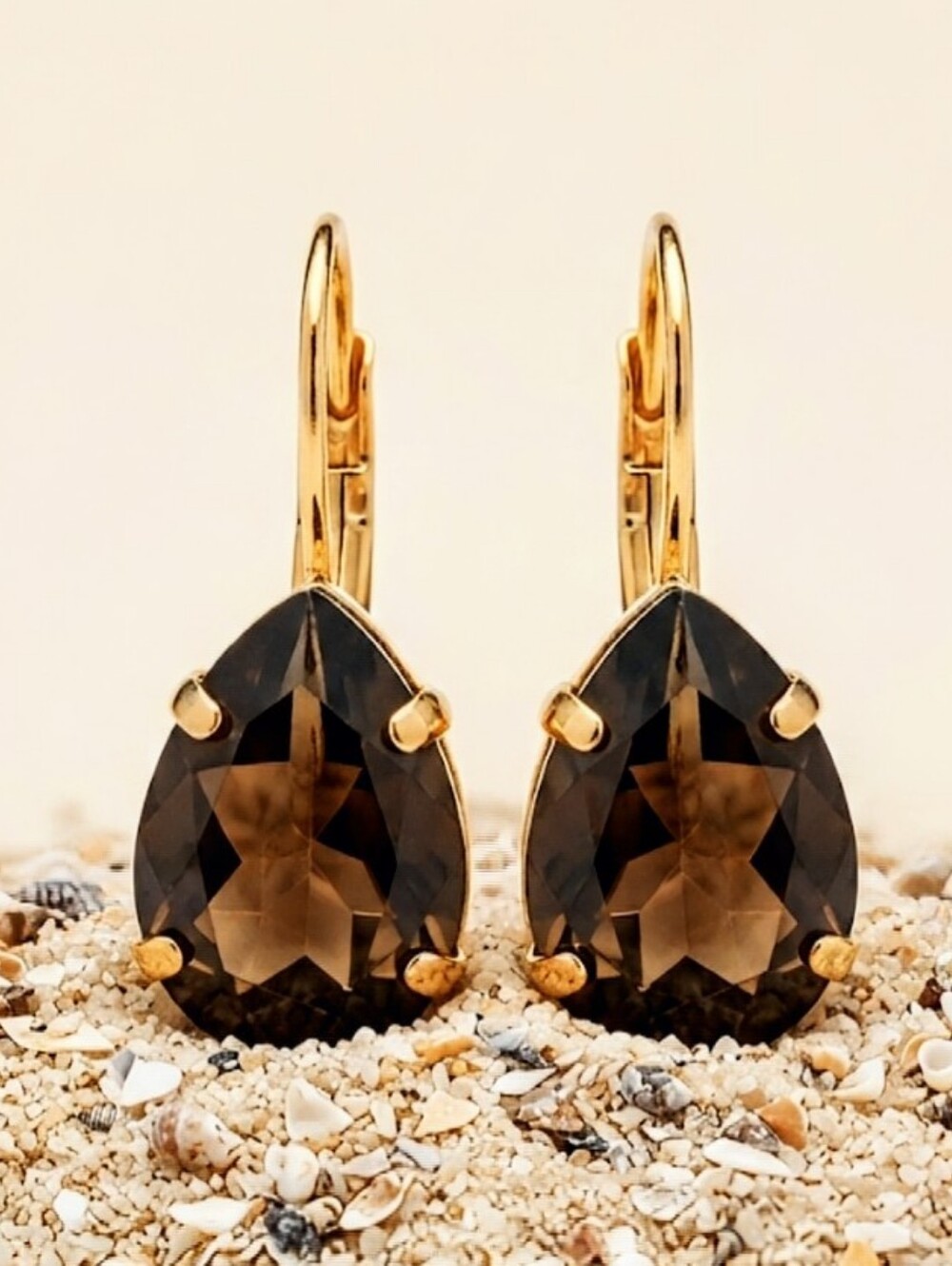 14 CT. Weight  Large Natural Brown Smoky Quartz In Gold Plated Earrings